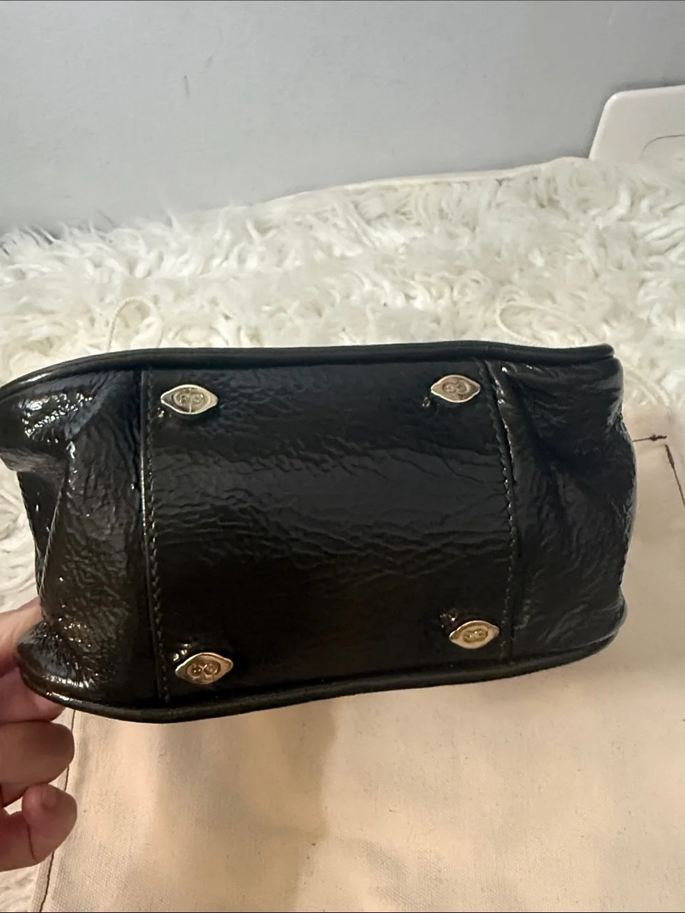 ESCADA patent leather dark green mini shoulder bag